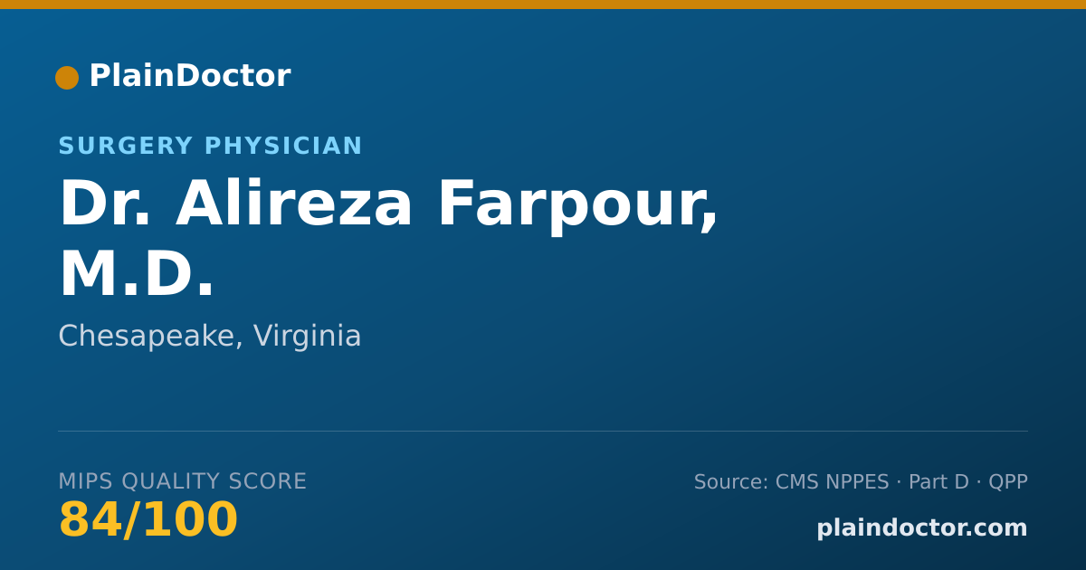 Shareable card for Alireza Farpour, M.D. - Surgery Physician, Chesapeake, VA
