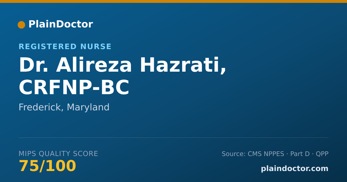 Shareable card for Alireza Hazrati, CRFNP-BC - Registered Nurse, Frederick, MD