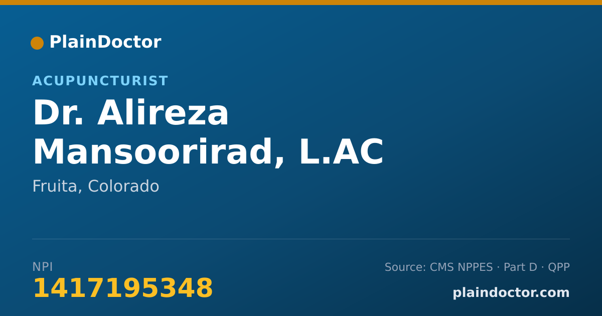 Shareable card for Alireza Mansoorirad, L.AC - Acupuncturist, Fruita, CO