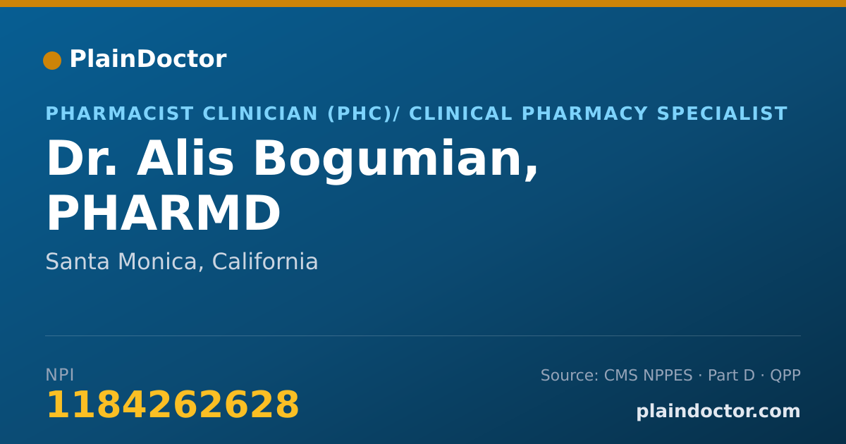 Shareable card for Alis Bogumian, PHARMD - Pharmacist Clinician (PhC)/ Clinical Pharmacy Specialist, Santa Monica, CA