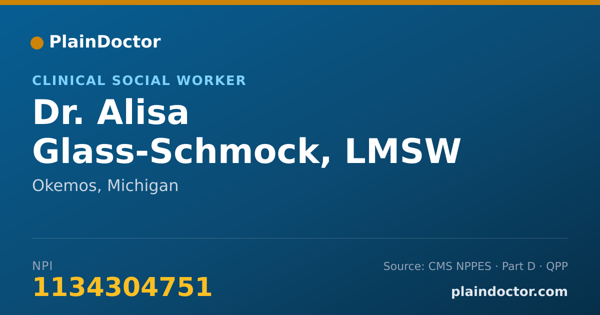 Shareable card for Alisa Glass-Schmock, LMSW - Clinical Social Worker, Okemos, MI