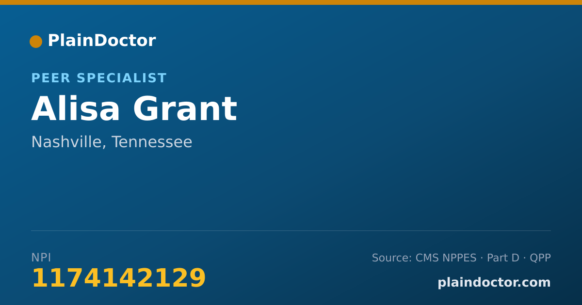 Shareable card for Alisa Grant - Peer Specialist, Nashville, TN