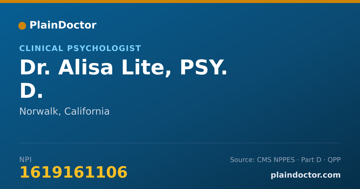 Shareable card for Alisa Lite, PSY. D. - Clinical Psychologist, Norwalk, CA