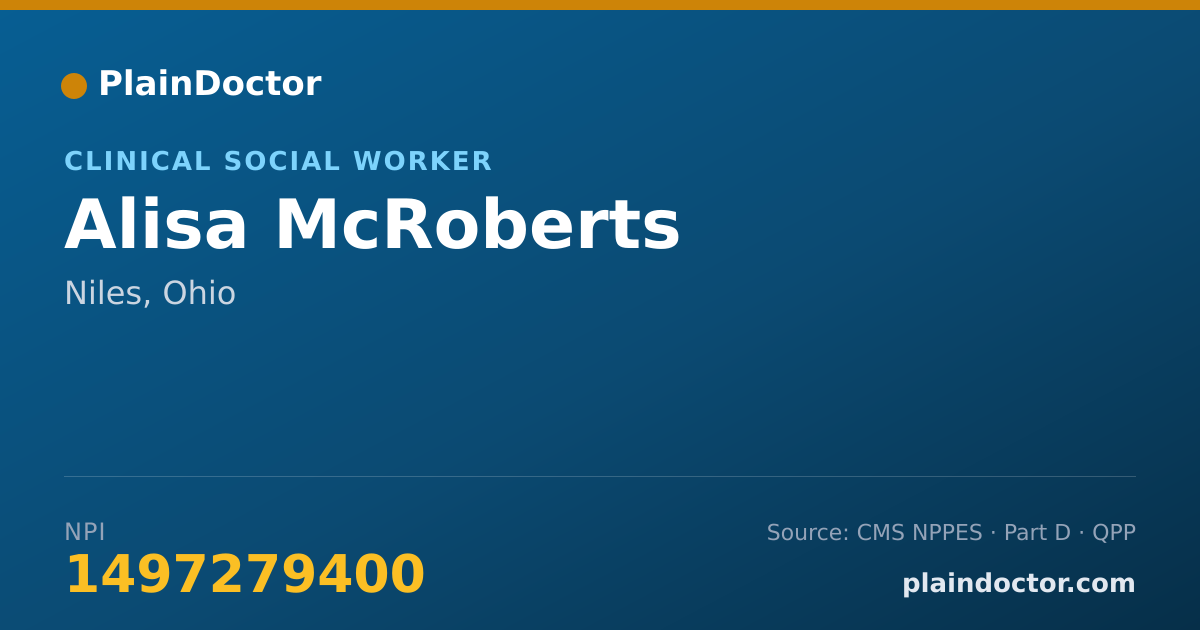 Shareable card for Alisa McRoberts - Clinical Social Worker, Niles, OH