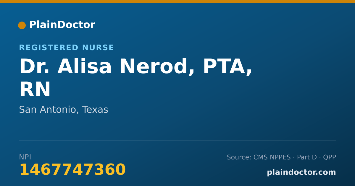 Shareable card for Alisa Nerod, PTA, RN - Registered Nurse, San Antonio, TX