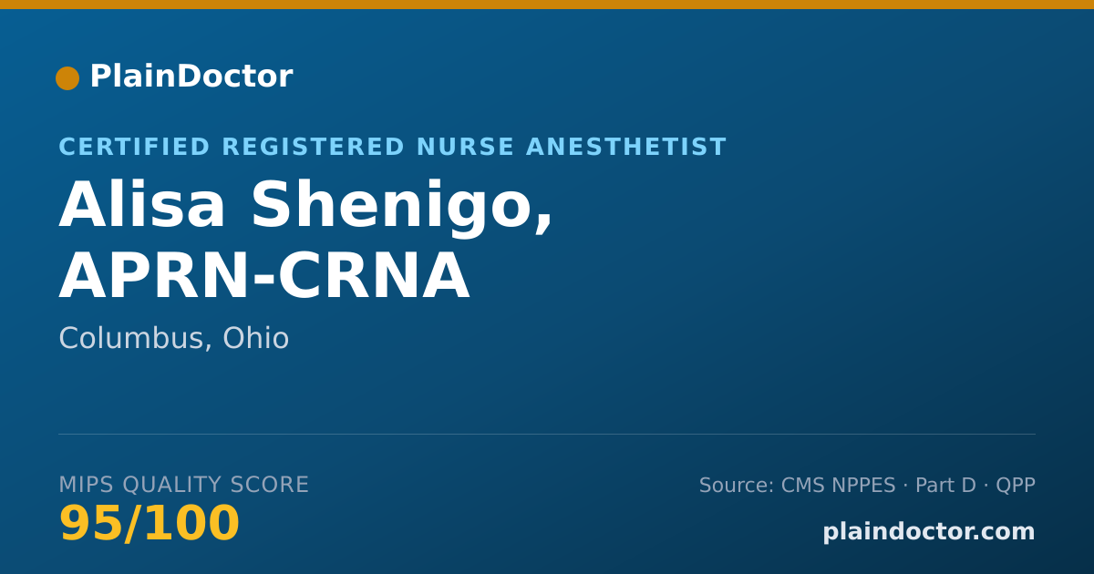 Shareable card for Alisa Shenigo, APRN-CRNA - Certified Registered Nurse Anesthetist, Columbus, OH