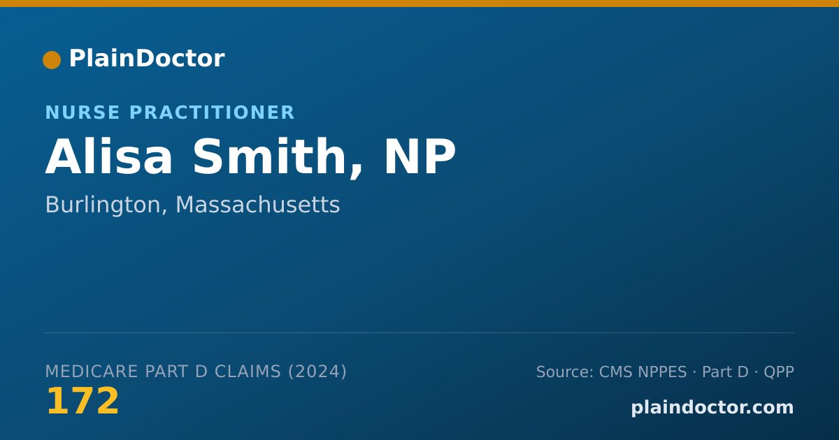 Shareable card for Alisa Smith, NP - Adult Health Nurse Practitioner, Burlington, MA