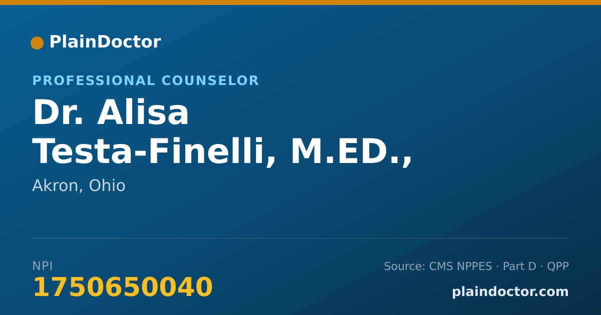 Shareable card for Alisa Testa-Finelli, M.ED., P.C. - Professional Counselor, Akron, OH