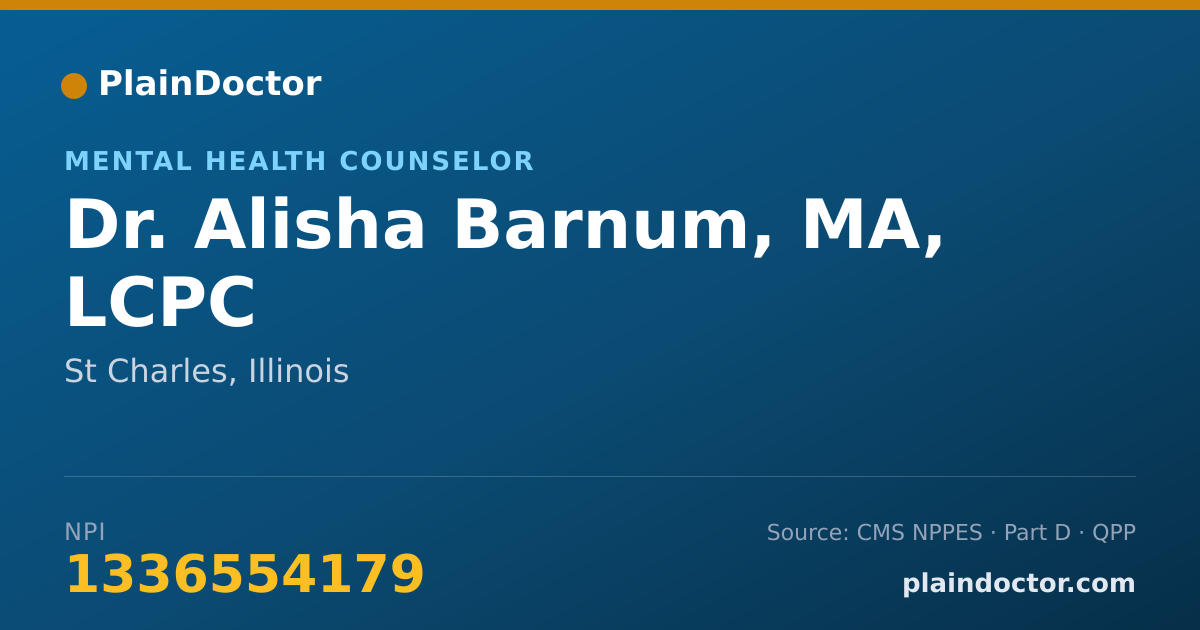 Shareable card for Alisha Barnum, MA, LCPC - Mental Health Counselor, St Charles, IL