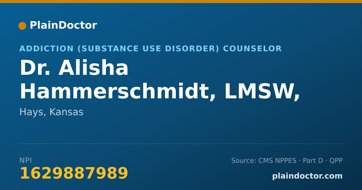 Shareable card for Alisha Hammerschmidt, LMSW, LMAC - Addiction (Substance Use Disorder) Counselor, Hays, KS