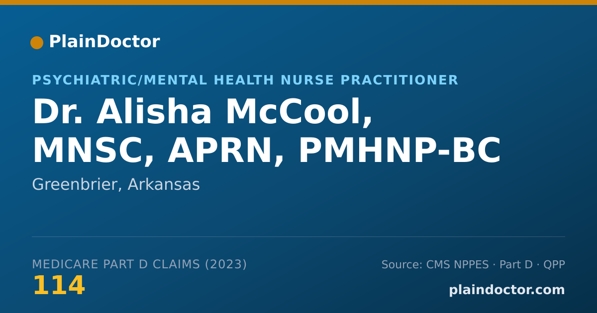 Shareable card for Alisha McCool, MNSC, APRN, PMHNP-BC - Psychiatric/Mental Health Nurse Practitioner, Greenbrier, AR