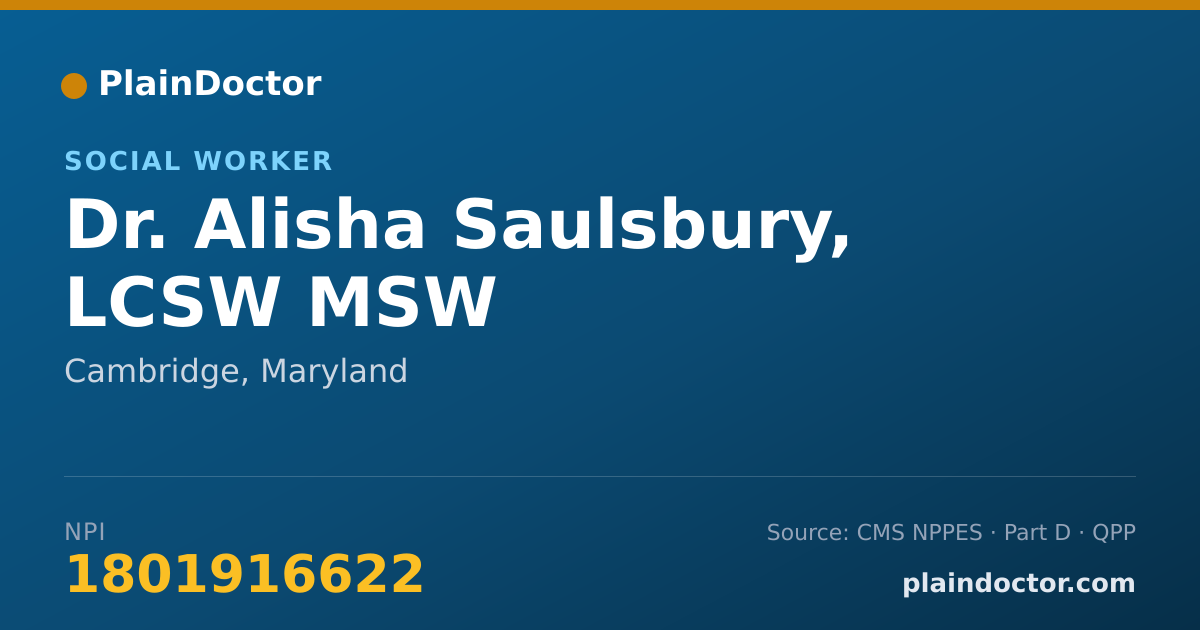 Shareable card for Alisha Saulsbury, LCSW MSW - Social Worker, Cambridge, MD