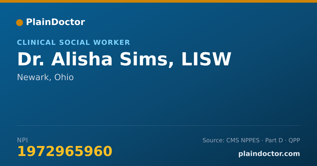 Shareable card for Alisha Sims, LISW - Clinical Social Worker, Newark, OH