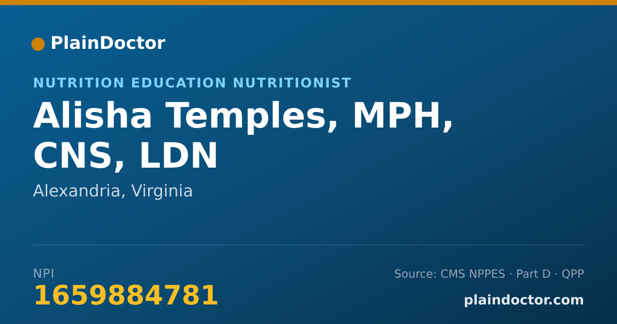 Shareable card for Alisha Temples, MPH, CNS, LDN - Nutrition Education Nutritionist, Alexandria, VA