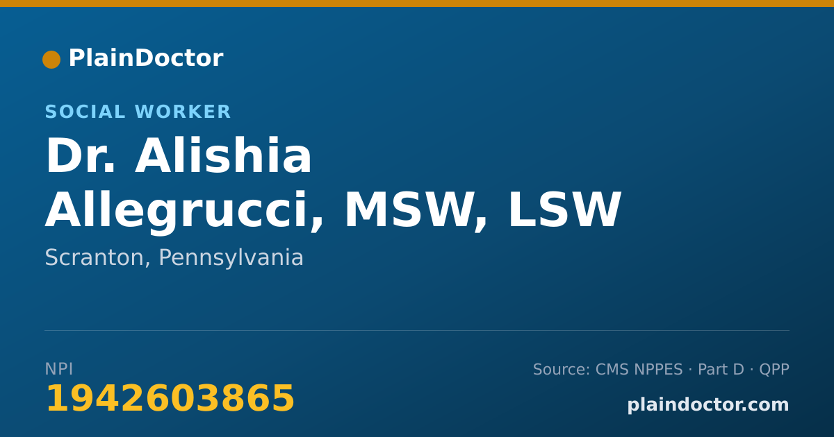 Shareable card for Alishia Allegrucci, MSW, LSW - Social Worker, Scranton, PA