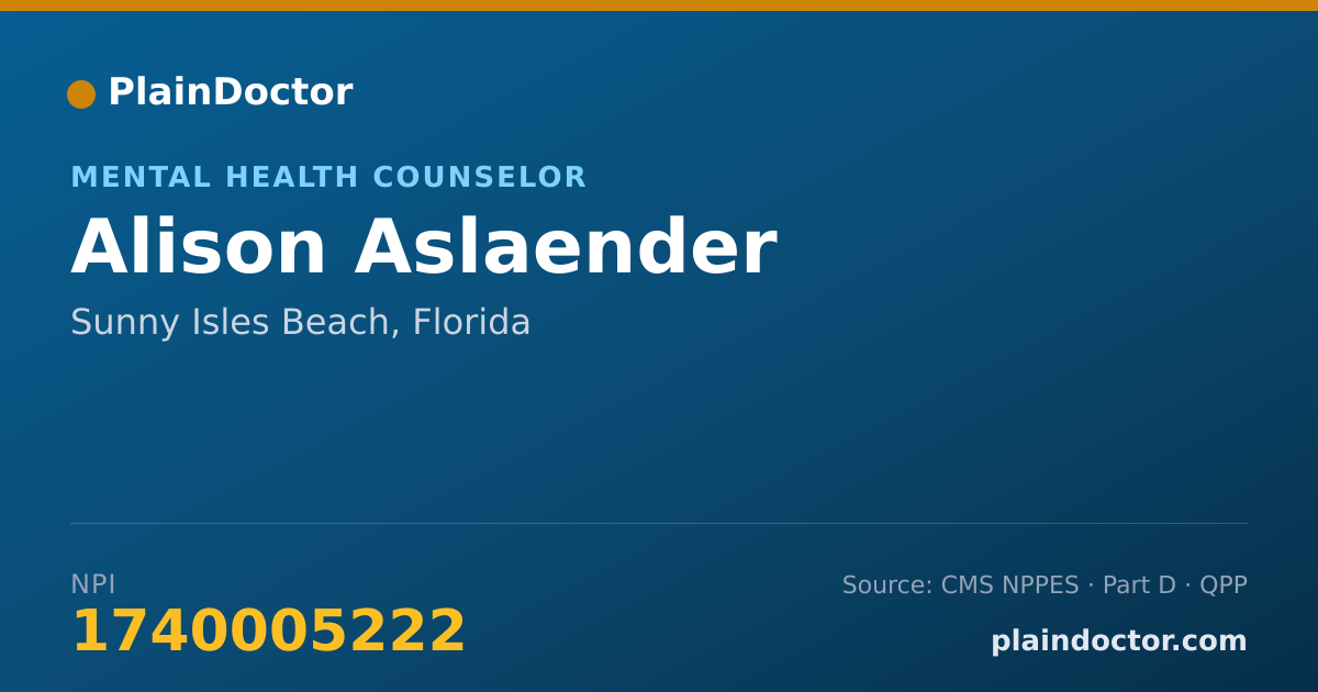 Shareable card for Alison Aslaender - Mental Health Counselor, Sunny Isles Beach, FL