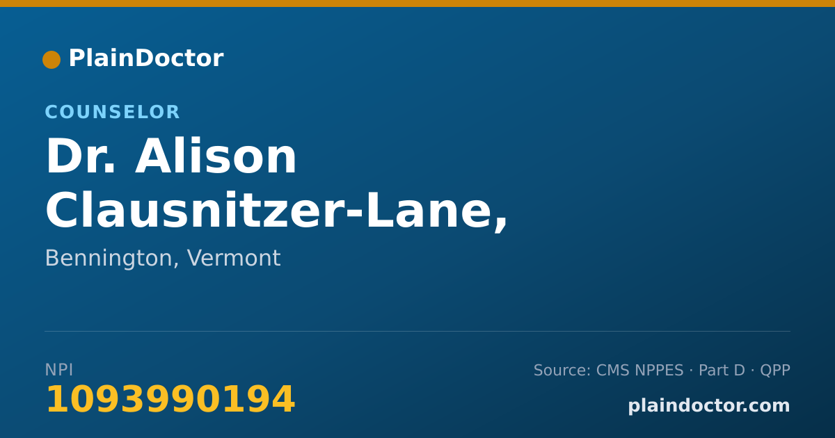 Shareable card for Alison Clausnitzer-Lane, LCMHC - Counselor, Bennington, VT