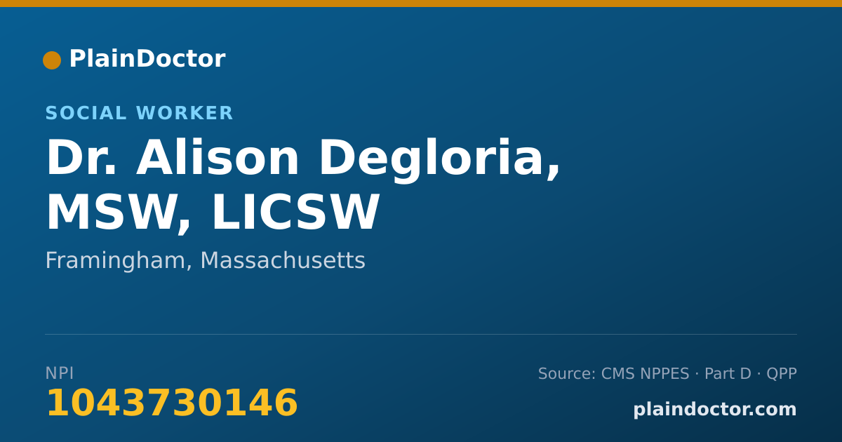 Shareable card for Alison Degloria, MSW, LICSW - Social Worker, Framingham, MA