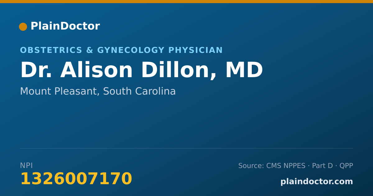 Shareable card for Alison Dillon, MD - Obstetrics & Gynecology Physician, Mount Pleasant, SC