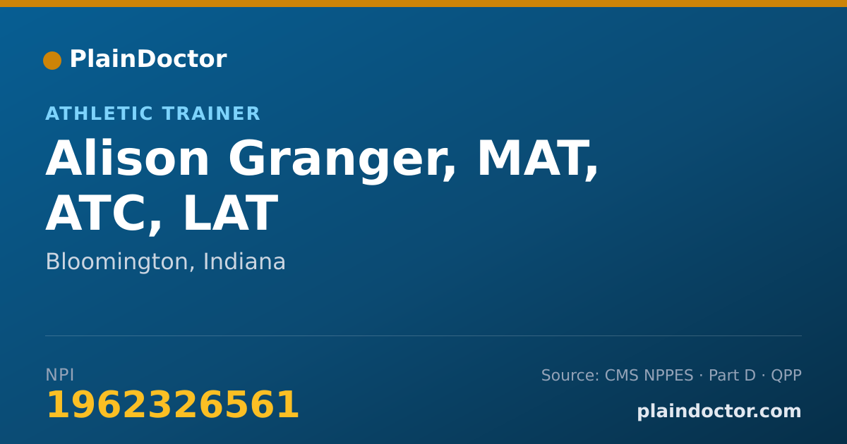 Shareable card for Alison Granger, MAT, ATC, LAT - Athletic Trainer, Bloomington, IN