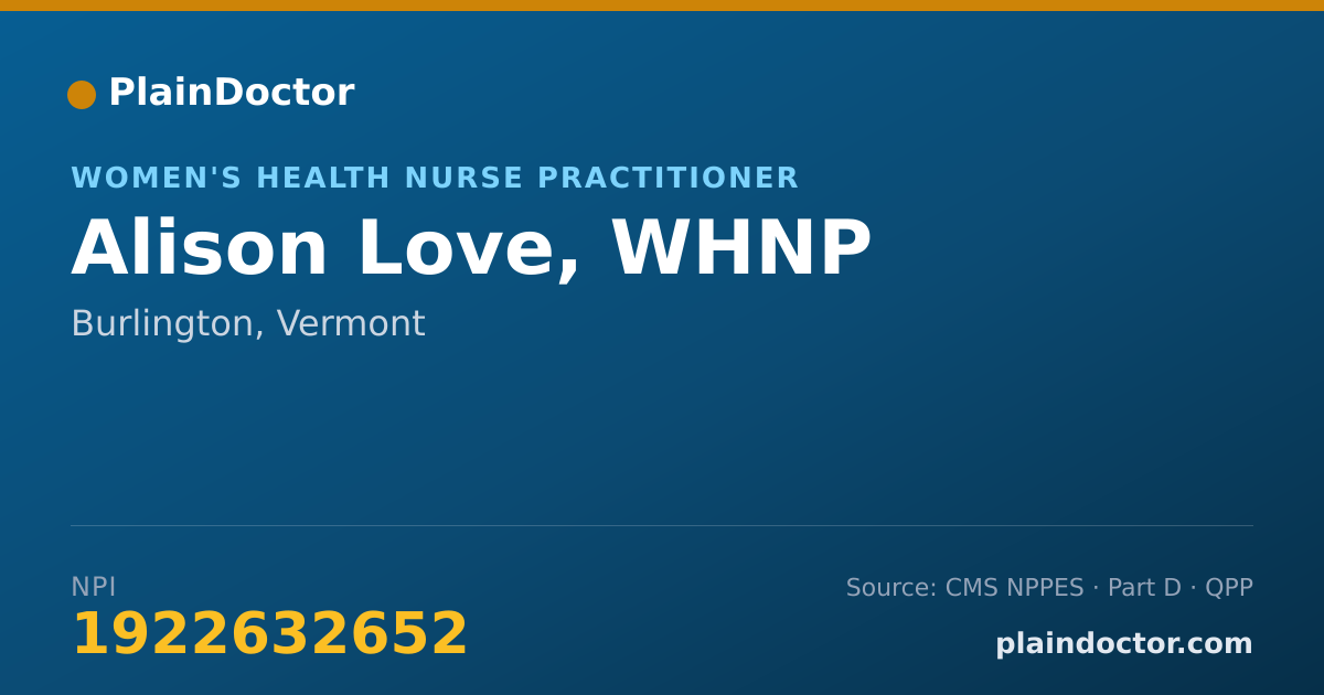 Shareable card for Alison Love, WHNP - Women's Health Nurse Practitioner, Burlington, VT