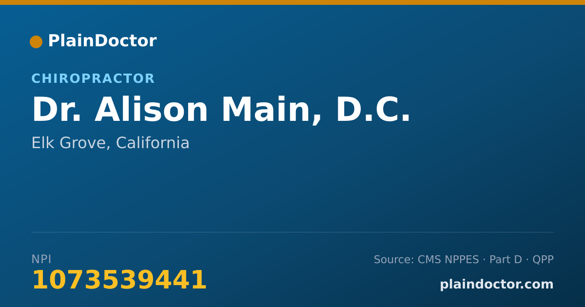 Shareable card for Alison Main, D.C. - Chiropractor, Elk Grove, CA