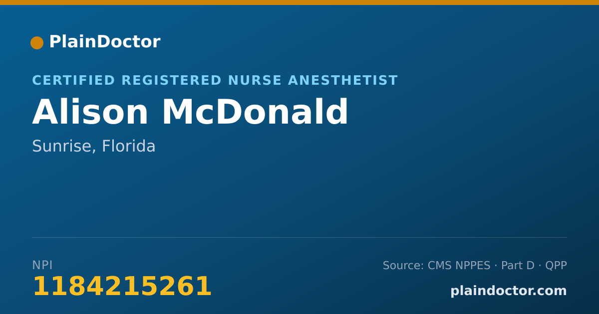 Shareable card for Alison McDonald - Certified Registered Nurse Anesthetist, Sunrise, FL
