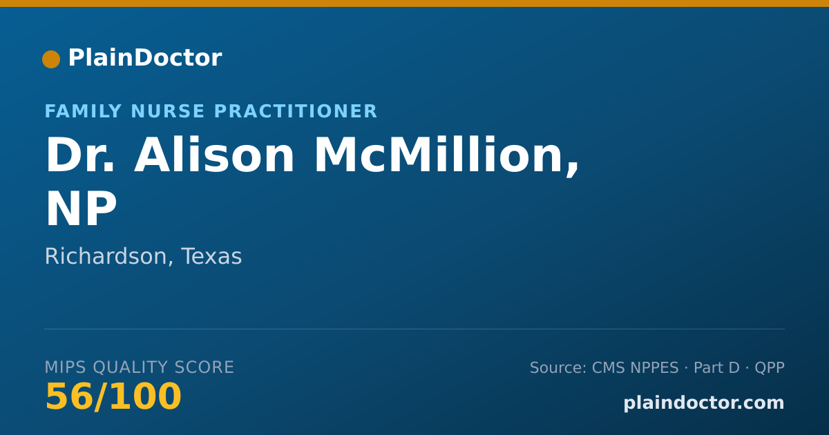 Shareable card for Alison McMillion, NP - Family Nurse Practitioner, Richardson, TX