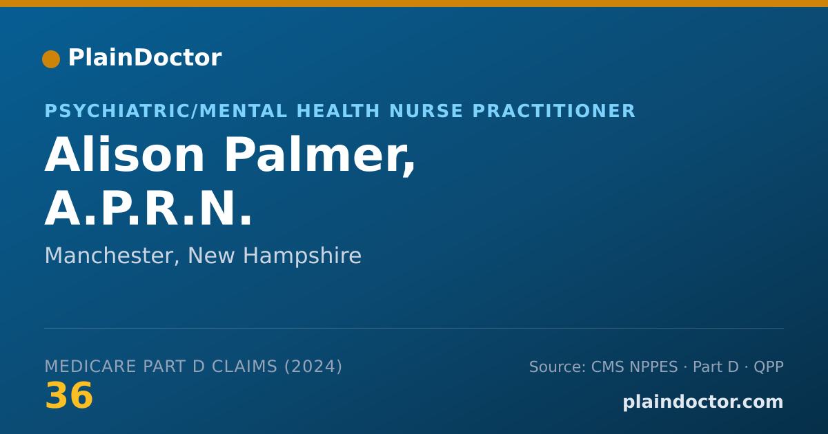 Shareable card for Alison Palmer, A.P.R.N. - Psychiatric/Mental Health Nurse Practitioner, Manchester, NH