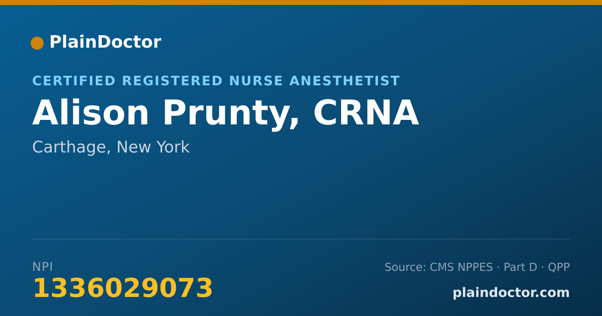 Shareable card for Alison Prunty, CRNA - Certified Registered Nurse Anesthetist, Carthage, NY