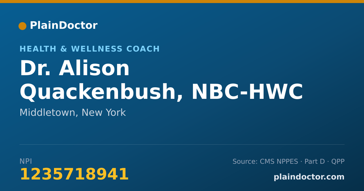 Shareable card for Alison Quackenbush, NBC-HWC - Health & Wellness Coach, Middletown, NY