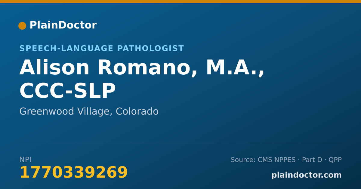 Shareable card for Alison Romano, M.A., CCC-SLP - Speech-Language Pathologist, Greenwood Village, CO