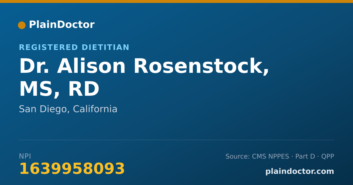 Shareable card for Alison Rosenstock, MS, RD - Registered Dietitian, San Diego, CA