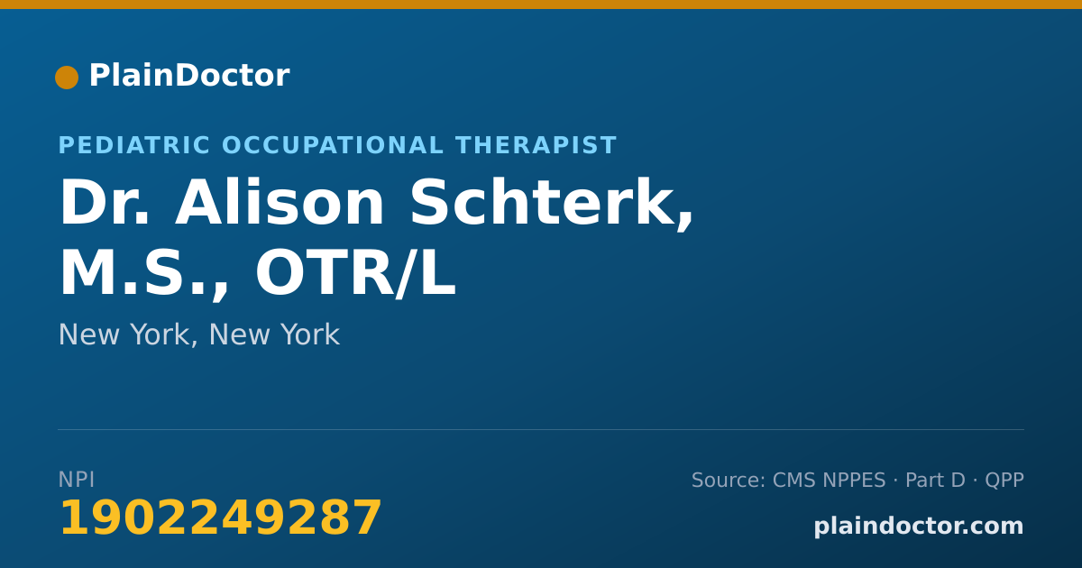 Shareable card for Alison Schterk, M.S., OTR/L - Pediatric Occupational Therapist, New York, NY