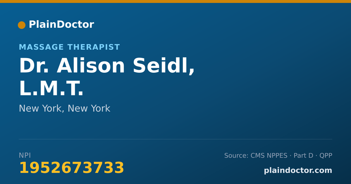 Shareable card for Alison Seidl, L.M.T. - Massage Therapist, New York, NY
