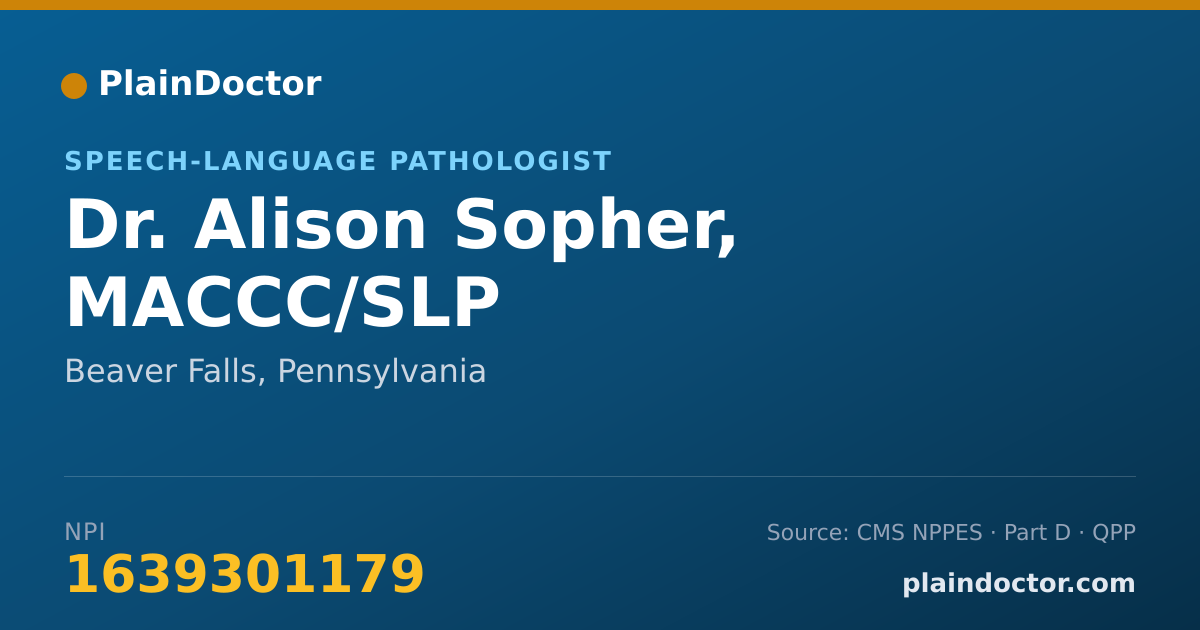 Shareable card for Alison Sopher, MACCC/SLP - Speech-Language Pathologist, Beaver Falls, PA