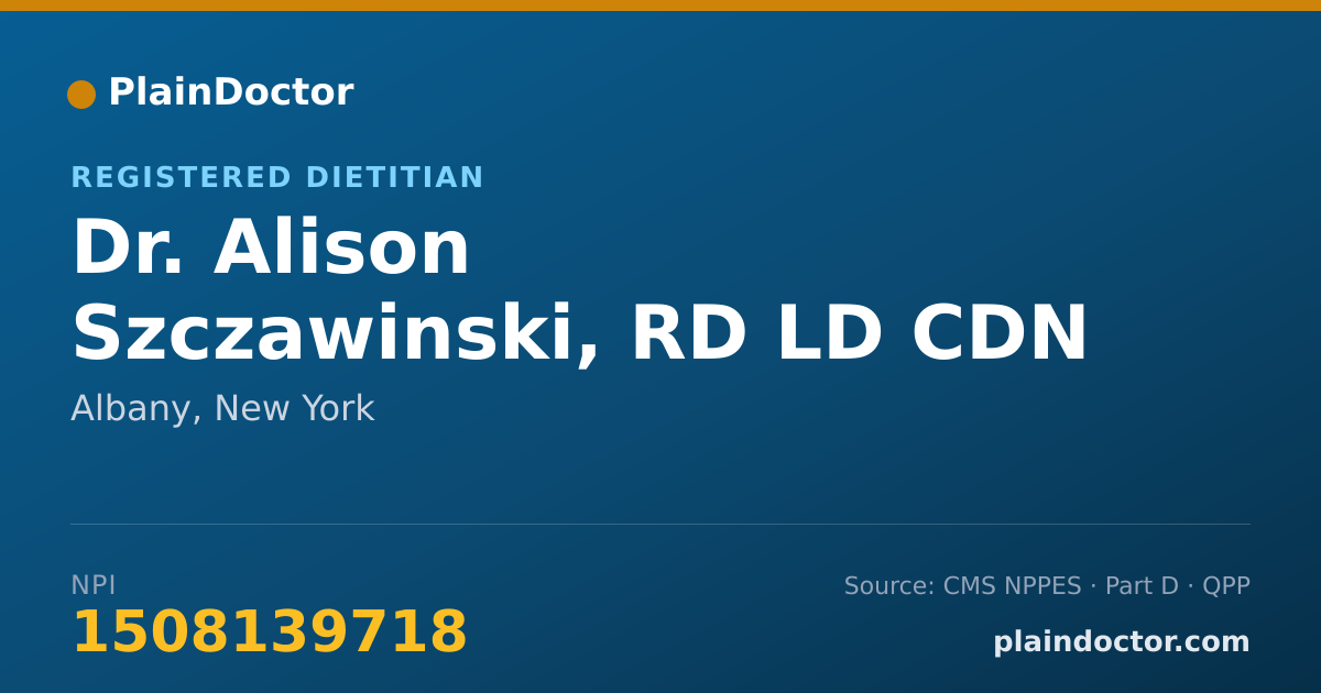 Shareable card for Alison Szczawinski, RD LD CDN - Registered Dietitian, Albany, NY