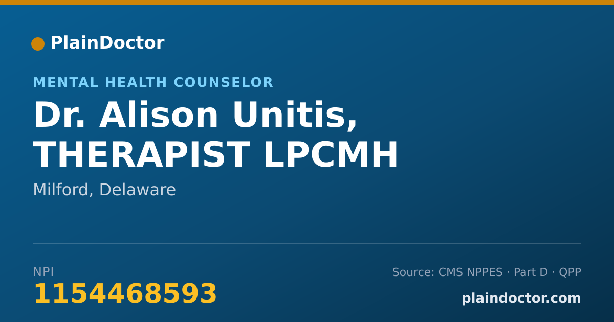 Shareable card for Alison Unitis, THERAPIST LPCMH - Mental Health Counselor, Milford, DE