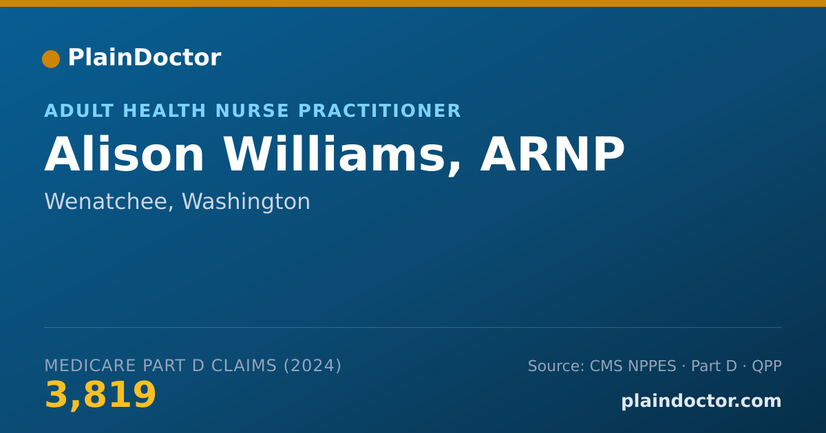 Shareable card for Alison Williams, ARNP - Adult Health Nurse Practitioner, Wenatchee, WA