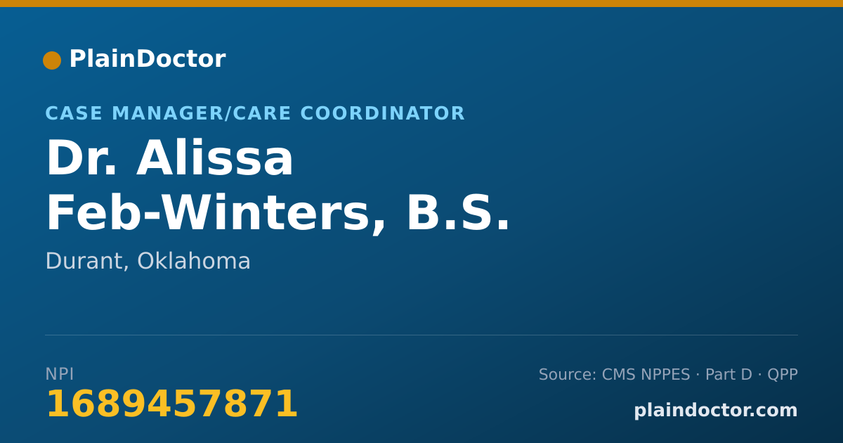 Shareable card for Alissa Feb-Winters, B.S. - Case Manager/Care Coordinator, Durant, OK