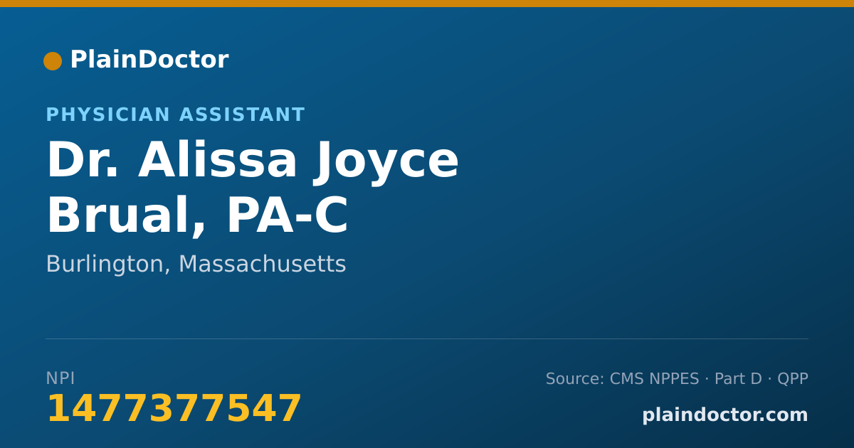 Shareable card for Alissa Joyce Brual, PA-C - Physician Assistant, Burlington, MA