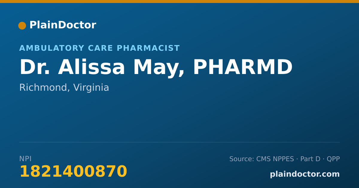 Shareable card for Alissa May, PHARMD - Ambulatory Care Pharmacist, Richmond, VA