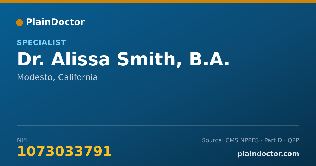 Shareable card for Alissa Smith, B.A. - Specialist, Modesto, CA