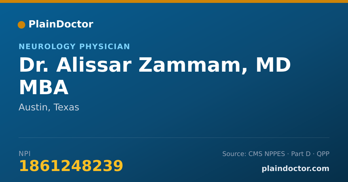 Shareable card for Alissar Zammam, MD MBA - Neurology Physician, Austin, TX