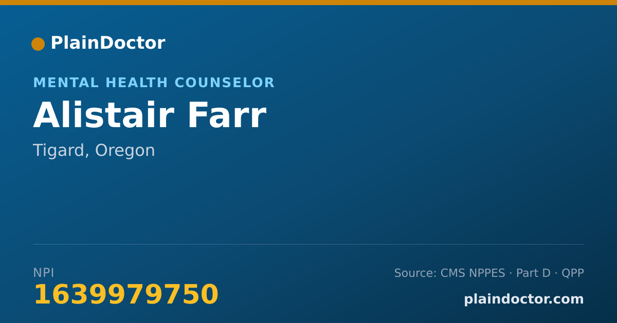 Shareable card for Alistair Farr - Mental Health Counselor, Tigard, OR