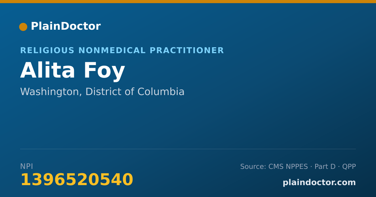 Shareable card for Alita Foy - Religious Nonmedical Practitioner, Washington, DC