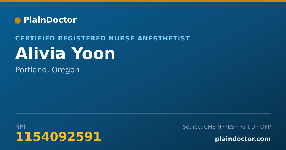 Shareable card for Alivia Yoon - Certified Registered Nurse Anesthetist, Portland, OR