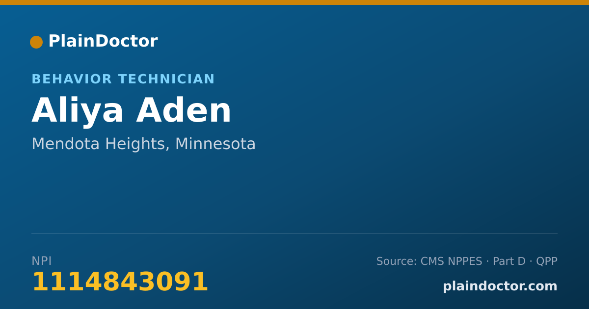 Shareable card for Aliya Aden - Behavior Technician, Mendota Heights, MN