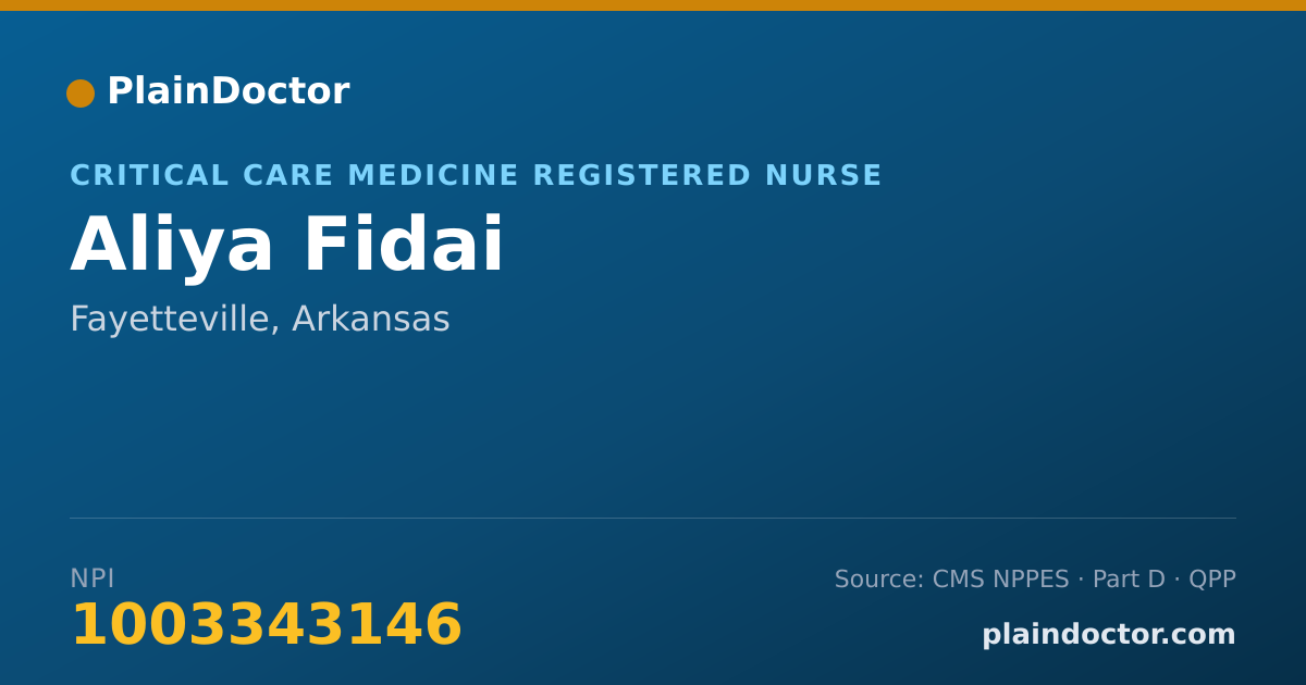 Shareable card for Aliya Fidai - Critical Care Medicine Registered Nurse, Fayetteville, AR