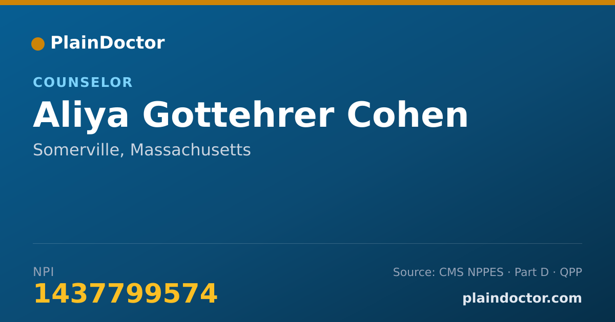 Shareable card for Aliya Gottehrer Cohen - Counselor, Somerville, MA